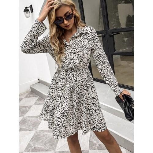 Summer Shirt Dresses WomenCasual Leopard Print Dress Boho Long Sleeve Woman Fashion Female Dresses For Robe Femme