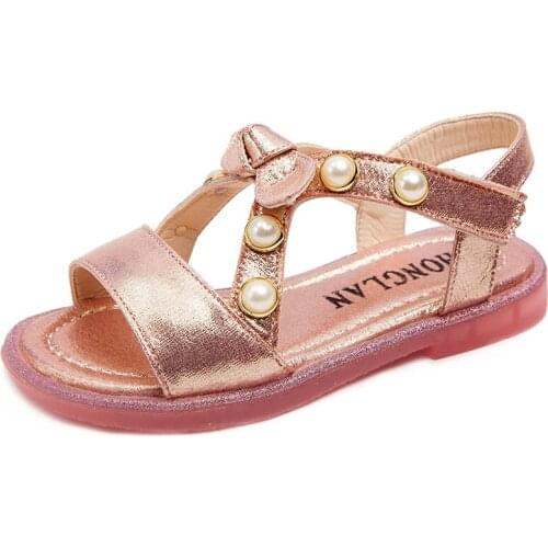 Fashion girl shoes popular sandals for girl Pearl knot solid patent leather children shoes Princess dress sandals shoes autumn