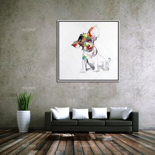 Cartoon Animal Abstract Oil Painting Dog Wears Glasses Wall Stickers for Kids Rooms for Living Room Bedroom Dining Office Cafe