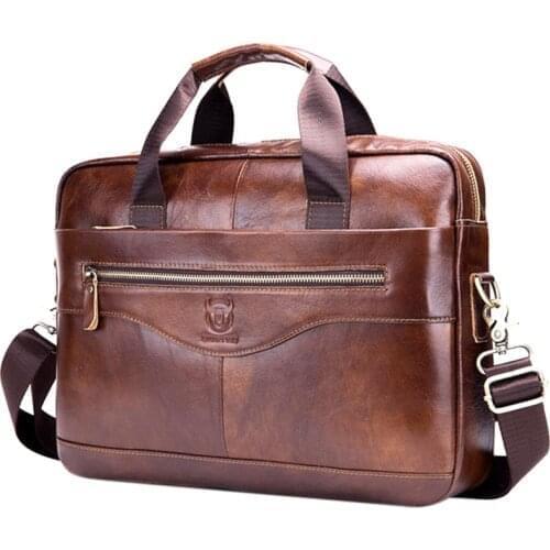 BULLCAPTAIN Genuine Leather MenS Briefcase Vintage Business Computer Bag Fashion Messenger Bags Man Shoulder Bag Postman