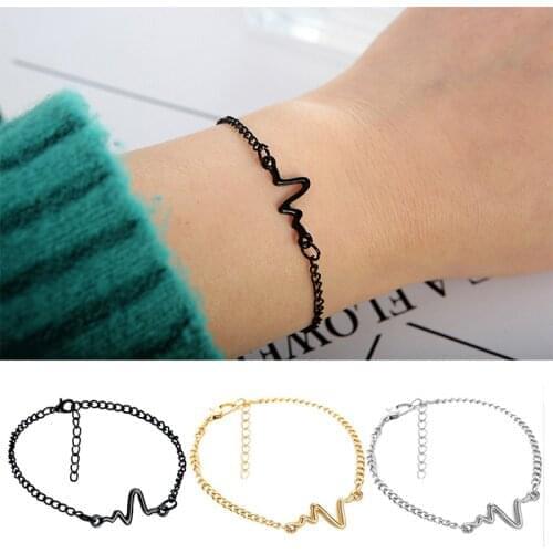 1pcs Women Men ECG Figure lightning bracelet Fashion Simple personality design couple heartbeat frequency bracelet