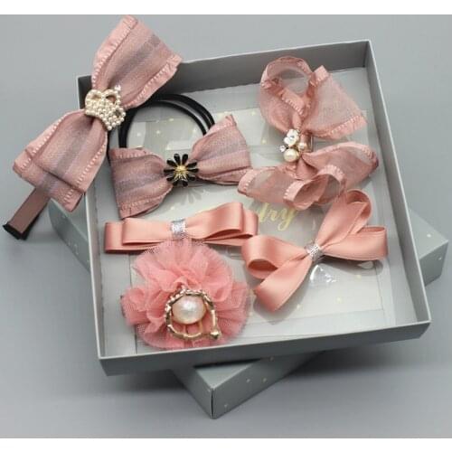 Childrens hair accessories kit box combination princess lovely handmade cloth art birthday girls head ornaments