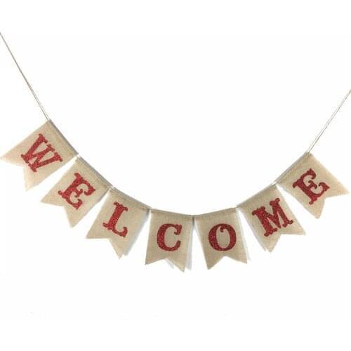 7 Flags Sign"WELCOME" Jute Garland Banner Handmade Rustic Burlap Bunting flags Christmas Wedding Decorations Event Party Supply