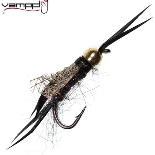 Vampfly 6pcs #12 3 Colors Streamer Brass Head Stonefly Nymph Freshwater Trout Fishing Fly Lures