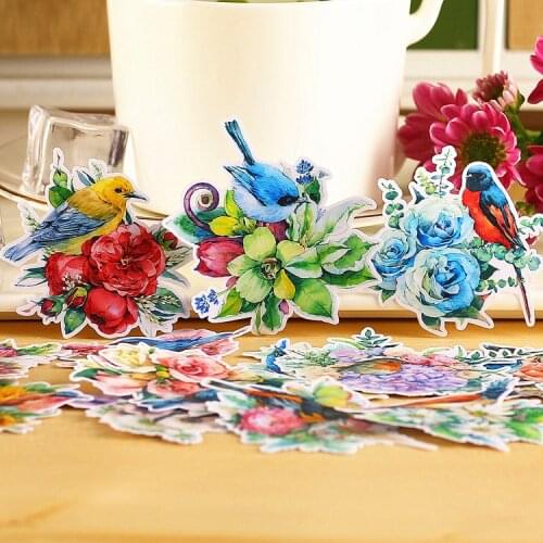 15Pcs Birds and flow Stickers Flakes For Diary car Decoration Diy Hand-drawn comics girl schoolboy Scrapbooking Children Sticker