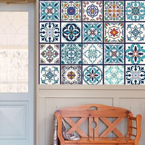 Retro Flower Tiles Wall Sticker Kitchen Bathroom Toilet Waist Line Waterproof Wallpaper Stair Sticker Living Room Decoration