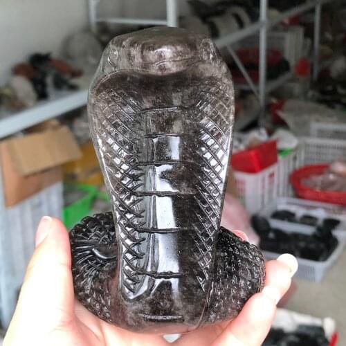 Natural Quartz Crystal Cobra Hand-Carved Quartz Snake Skull Animal Figurine Crystal Stone Home Decoration Craft