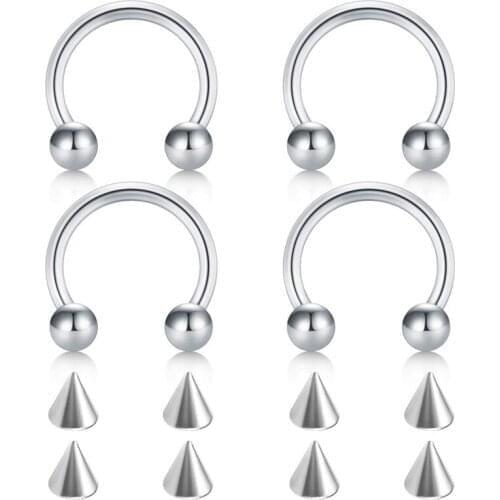 Nose Septum Horseshoe Hoop Eyebrow Lip Navel Nipple Piercing Ring 10mm Helix Tragus Daith Rook Earrings w Replacement Spikes