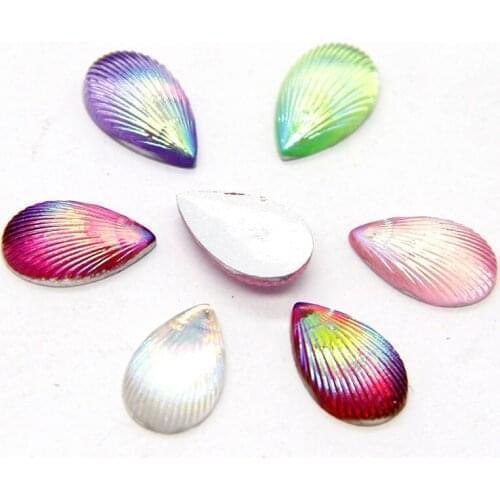New 40pcs 8*13mm Mixed Teardrop Shell Line AB Color Flatback Kawaii Resin Cabochon DIY Craft Wedding Decoration Embellishment