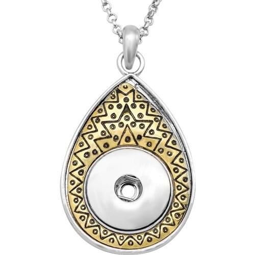 New Fashion elegant Drop golden pattern pendant snap necklace 60cm fit 18mm snap buttons snap jewelry XL0152