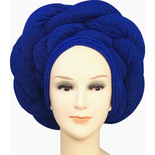 2021 New African Sego Headtie Gold Color Latest Nigerian Already Made Auto Headtie High Quality Sego Gele Headtie For Women