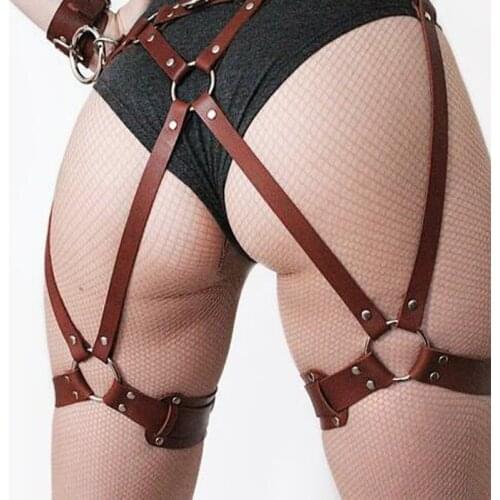 New Fashion Women Men Erotic Harness Leather Belt Bondage Leggings Gothic Punk Faux Leather Metal Sexy Leg Garters Belts Straps
