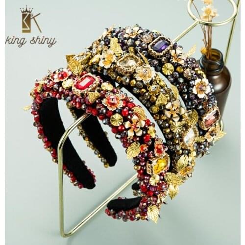 Gorgeous Baroque Alloy Flower Headband for Woman Elegant Hand Made Crystal Beaded Hairband Female Wedding Party Hair Accessories