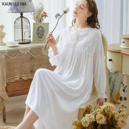 Princess Style Cotton Nightdress Women Sleepwear Lace Palace Vintage Nightgowns Solid Sweet Girl Sleeping Dress Long Nighty