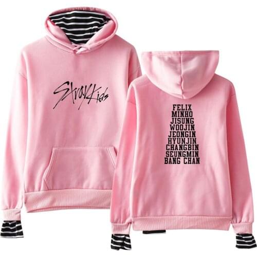 New kpop STRAYKIDS Fake two pieces stripe gothic Hooded Hoodie harajuku korean hoodie sweatshirt Plus Size XS-2XL