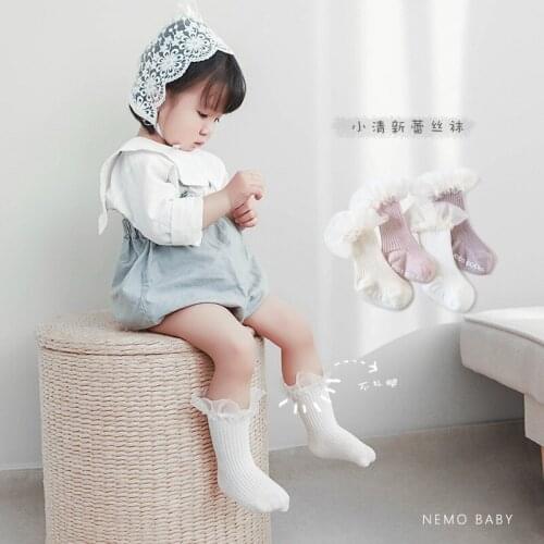 Spring and Autumn New Baby Socks Princess Lace Socks Stripe Middle Tube Socks Childrens Comb Cotton Girls Socks Ruffle