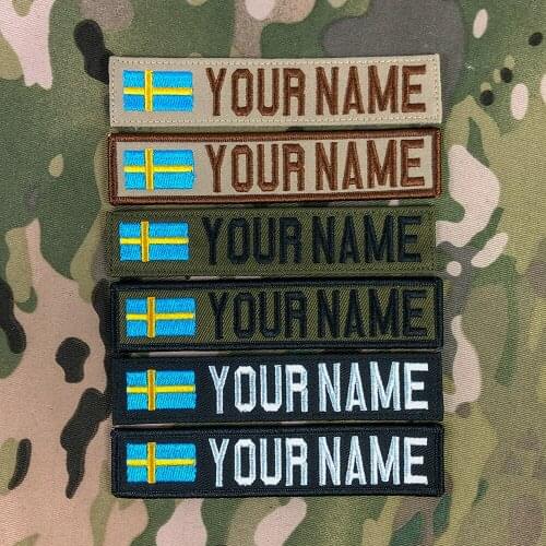 Sweden Flag Embroidery Custom Name Tape Patch Hook And Loop Multicam Green ACU Black AU FG Tan