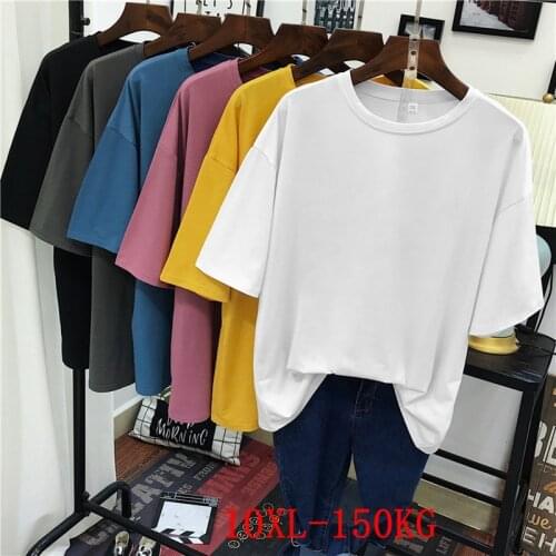 Large size womens T-shirt plus size 7XL 8XL 9XL 10XL summer round neck short sleeve loose black and white red big T-shirt top