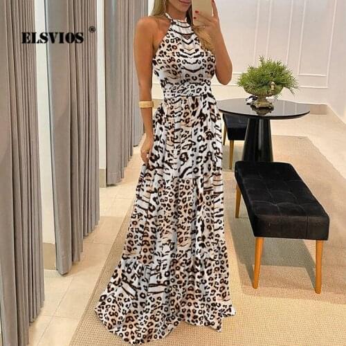 Sweet Fashion Summer Women Halter Sexy Sleeveless Printed Long Dress Casual Elegant Holiday Beach Bohemia Dresses Party Vestidos