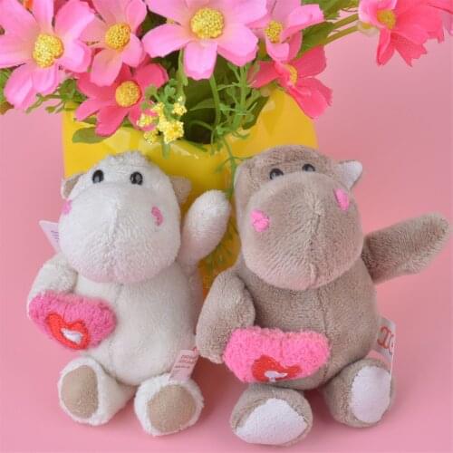 2 Pcs Plush Toy Cute Lovers embrace heart Hippopotamus Plush Keychain Womens Car Keyring Key Chains Women Handbag Key Pendant