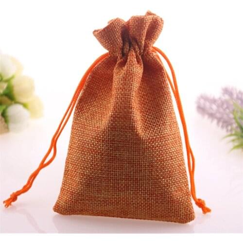 New Design Wholesale 5pcs/lot Orange Jute Gift Packaging Bags Favor Matrimonio Candy Pouches Drawstring Burlap Bags