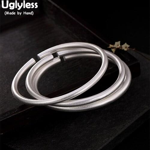 Uglyless 100% Real 999 Fine Silver Round Solid Bangles for Women Fine Jewelry Old Technology Antioxidant Open Bangles 3 sizes