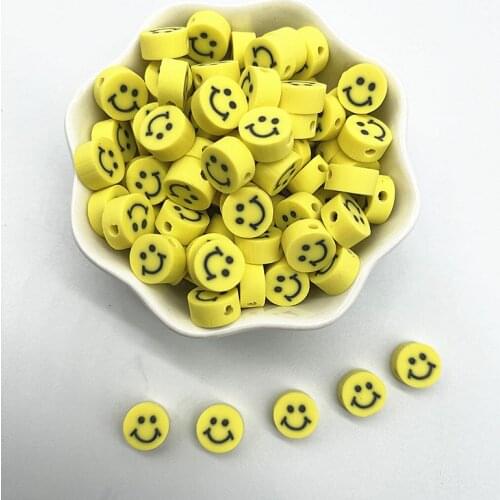 New 30pcs 10mm Smiling Face Beads Polymer Clay Spacer Loose Beads for Jewelry Making DIY Bracelet Accessories #18