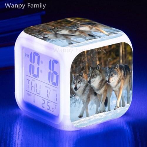 Arctic Wolf Alarm Clocks 7 Color Glowing LED Digital Clock For Kids Festival Gift Multifunction Touch Flash Electronic Clocks