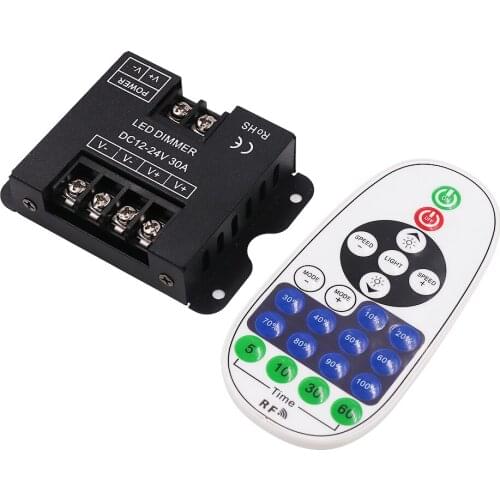 DC 12V-24V LED Light Dimmer Wireless 23Keys RF Remote Control 30A 360W Dimmer for Single Color LED Strip Light