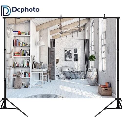 DePhoto Old Gray White House Rural Brick Wall Wooden Floor Ladder Interior Backgrounds Photography Backdrops For Photo Studio
