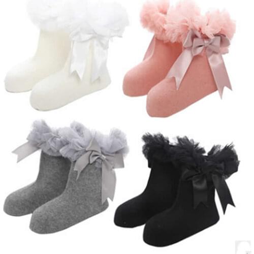 Kids Girl Boneless Hand Sewing Bowknot Ribbon Lace Socks Female Children Lovely Socks Fleabane Ballet Stage Priness Girl Socks