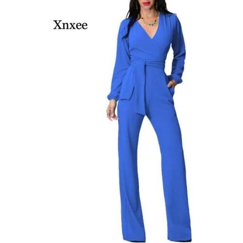 Elegant Solid Spring Long-Sleeved Rompers Belt Womens High Waist Fashion V-Neck Fall Slim Womentie Cropped Trousers Suit Jumpsu