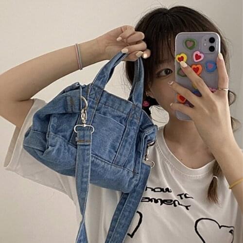 Cowboy Canvas Bags Casual Top Handle Bag 2021 New Crossbody Shopper Purses and Handbags Blue Shoulder Womens Backpack Korean