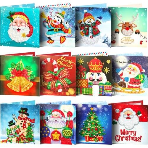 Huacan 5D Diamond Painting DIY Christmas Cards Diamond Embroidery Santa Claus Greeting Postcards Diamond Mosaic Handmade Gift