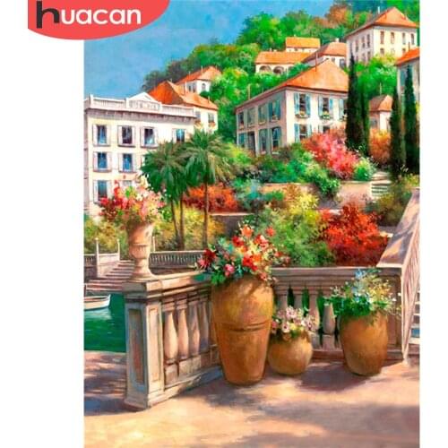 HUACAN 5D DIY Diamond Embroidery Town Full Drill Rhinestone Kit Diamond Painting Landscape Mosaic Garden Handmade Gift