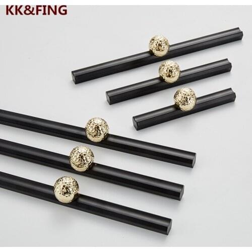 KK&FING NEW Solid Lengthened Wardrobe Door Handles Bar Black Cabinet Drawer Door Knobs Gold Cabinet Pulls Kitchen Accessories