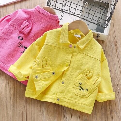 Girls Jacket Spring Autumn Korean Cat Embroidery Jackets for Girls Kids Clothing Toddler Baby Outwear 1 2 3 4 Years Girl Coats