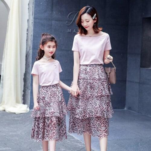 Summer Sets Mommy and Me Short Sleeve 100% Cotton T-Shirt+Skirt 2PCS Family Matching Mother Daughter Girls Suit Vacation Clothes