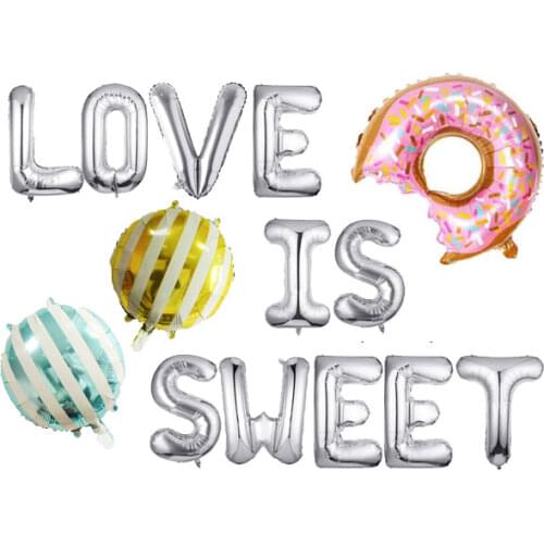 LOVE IS SWEET Letter Foil Balloons, 16 inch Sweet Love Donut Candy Letter Balloons for Baby Shower Engagement Bridal Wedding