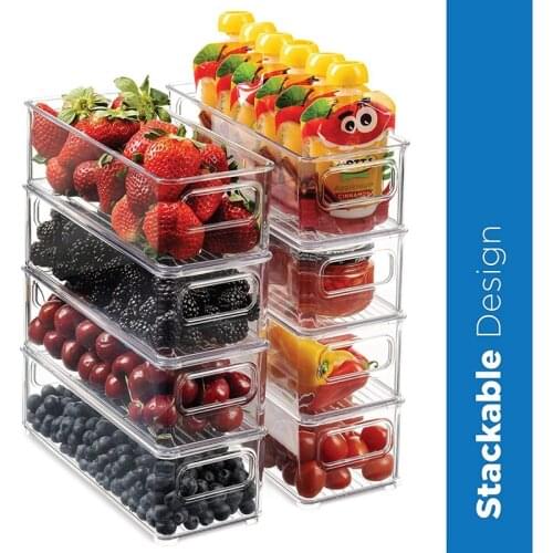 Set of 8 Stackable Plastic Food Storage Bins Refrigerator Organizer with Handles for Pantry Fridge Freezer Kitchen