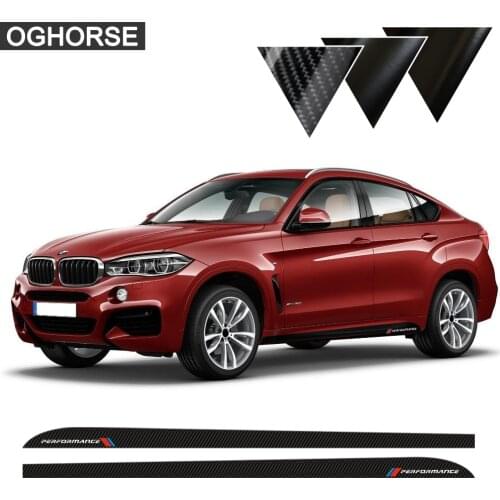 2Pcs Car Styling M Performance 5D Carbon Vinyl Side Racing Stripes Skirt Sill Decals Stickers for BMW X6 F16 F86 SUV Accessories