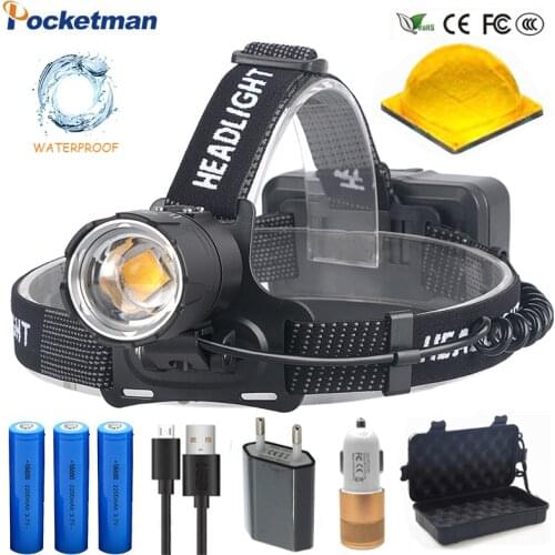 High bright Yellow XHP70.3 LED Headlamps Heavy foggy snowy Fishing most powerful XHP70.2 headlights torch ZOOM use 18650 Battery