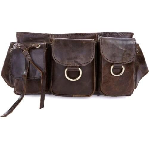 Nesitu High Quality Vintage Brown 100% Guarantee Real Genuine Leather Waist Bag Women Men Cowhide #M3014