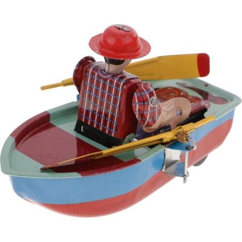 Novelty Retro Wind Up Rowing Boat Metal Model Clockwork Collectible Toys -2