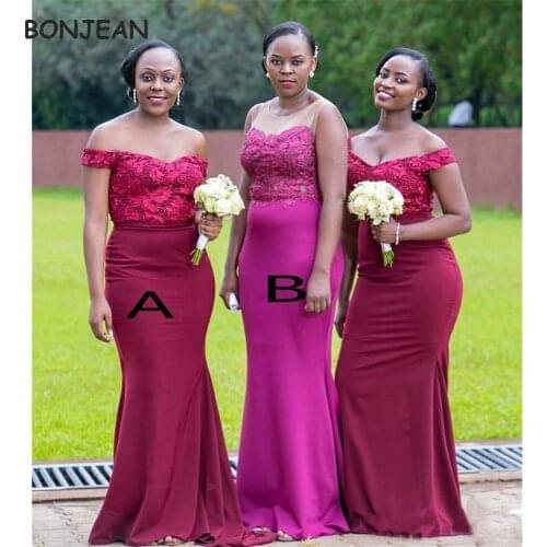 Mermaid Off the Shoulder Bridesmaid Dresses for Women Lace Applique Elastic Satin South Afican Bridemaid Dress for Wedding Party