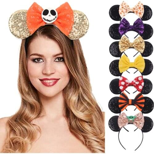 Trendy Glitter Hairs Bows Mouse Ears headband Girls 5'' Bow sequin Hairband Holiday Party Cosplay Adult/Kids Gift