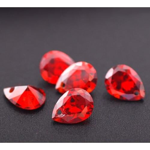 With Holes Cubic Zirconia Stone Multicolor Water Droplets Teardrop Shape Brilliant Cut Loose CZ Sewing Gems Beads 4x6mm 6x8mm