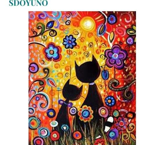 SDOYUNO Painting By Numbers Cat Animals DIY number painting Frame 60x75cm Coloring By Numbers Wall Pictures For Living Room