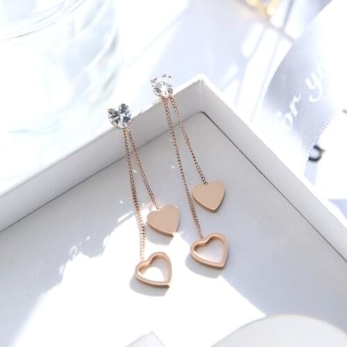 YUN RUO New Arrival Fashion Sweet Heart Crystal Stud Earring Rose Gold Color Woman Girl Gift Titanium Steel Jewelry Never Fade