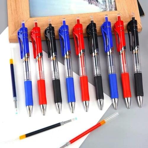 Retractable Gel pen Set 0.5mm Large Capacity Black/Red/Blue Ink Colored Gel Pen Replaceable Refills Rod School Office Supplies